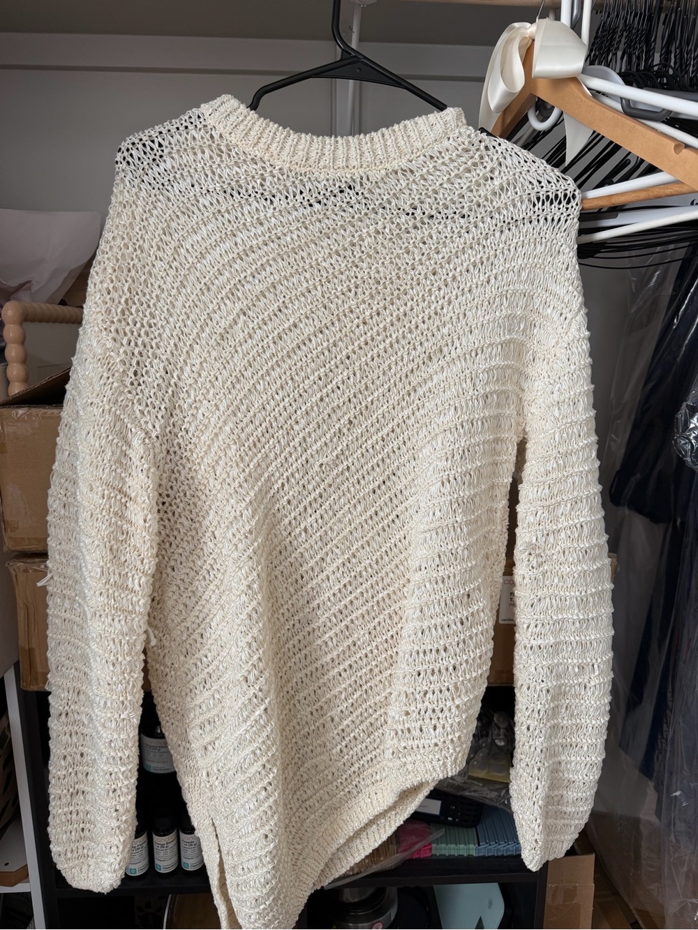 Zara Cream Open-Weave Crewneck Sweater